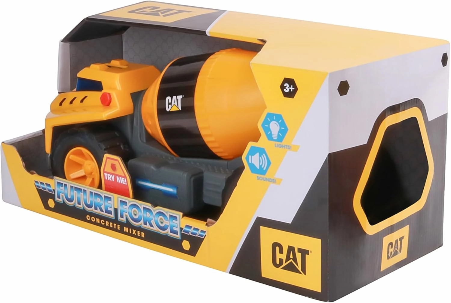 CAT Construction Toys, Future Force Cement Mixer Toy, with Lights and Sounds, Ages 3  Yellow - Electro-Power Sounds, Next-Gen Glow Effects, Articulated Features - Indoor/Outdoor Play!
