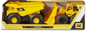 CAT Construction Toys, Tough Rigs 15" Dump Truck & Loader Set Toys 2 Pack Ages 2 , Kid Powered CATerpillar Vehicle Set, Indoor or Outdoor Play, No Batteries Required