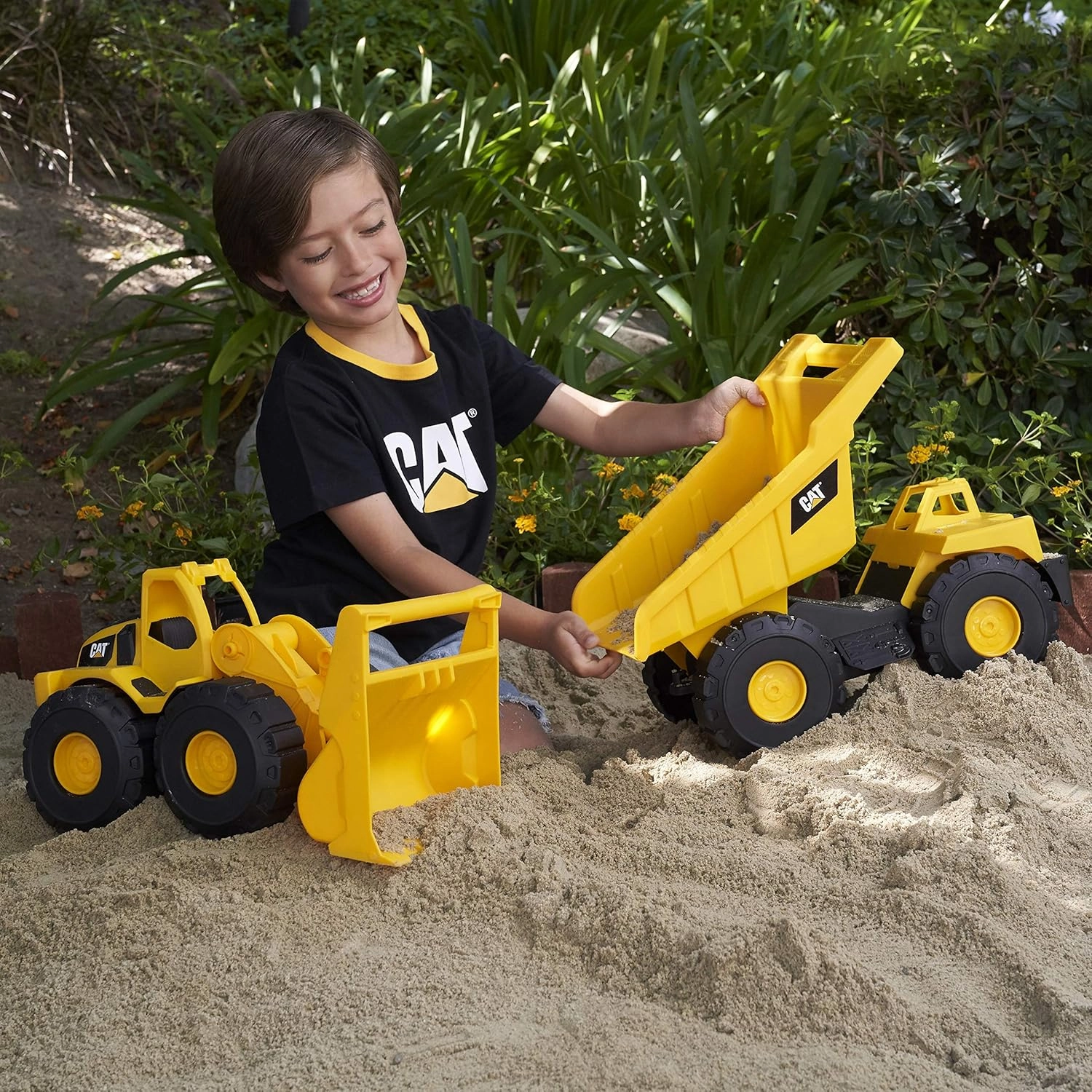 CAT Construction Toys, Tough Rigs 15" Dump Truck & Loader Set Toys 2 Pack Ages 2 , Kid Powered CATerpillar Vehicle Set, Indoor or Outdoor Play, No Batteries Required