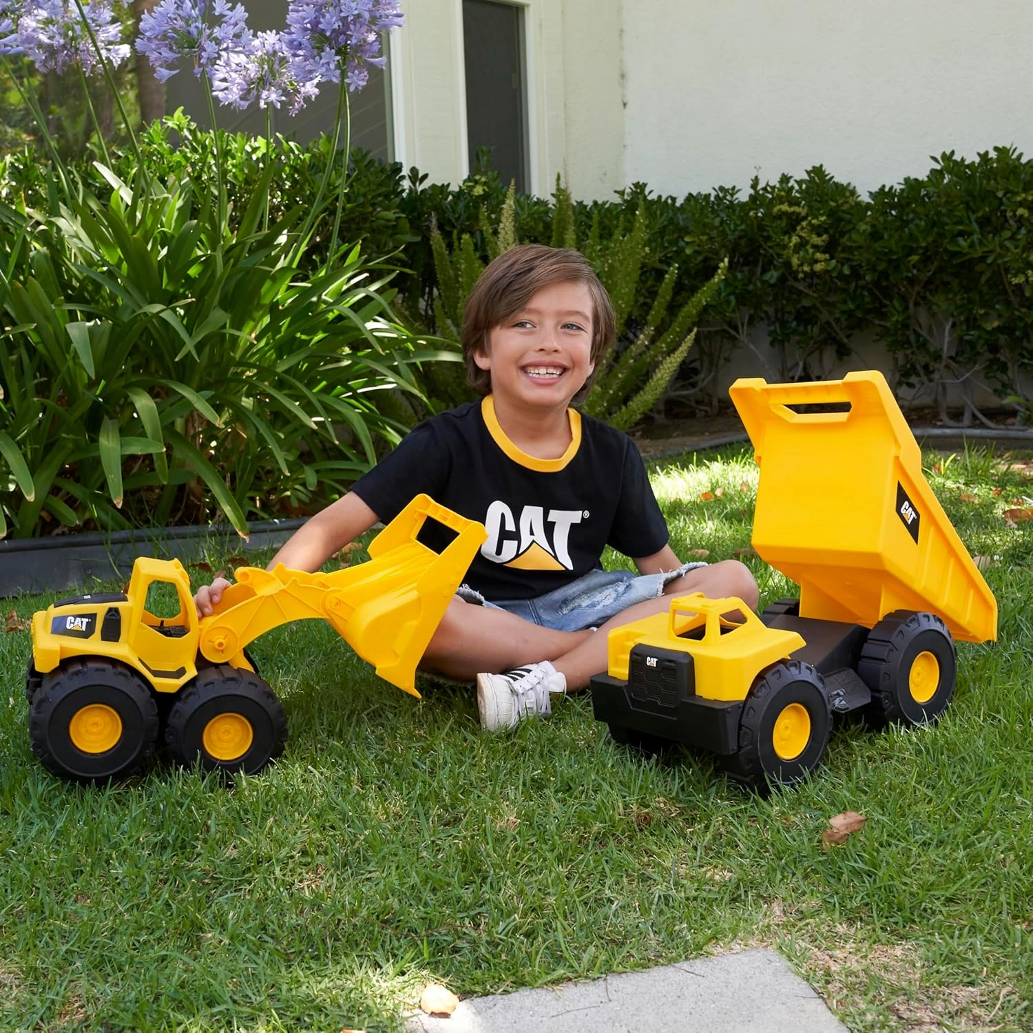 CAT Construction Toys, Tough Rigs 15" Dump Truck & Loader Set Toys 2 Pack Ages 2 , Kid Powered CATerpillar Vehicle Set, Indoor or Outdoor Play, No Batteries Required