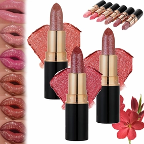 Cautiecimal Lipstick, Visulong Lipstick, Diamond Lip Gloss Glitter lipstick Waterproof (04#,05#,06#)