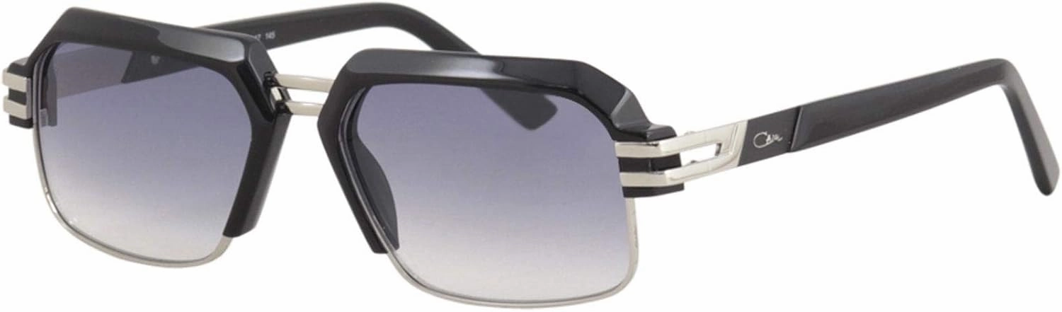 Cazal Men's 6020 002SG Black/Silver Retro Rectangle Sunglasses 56mm