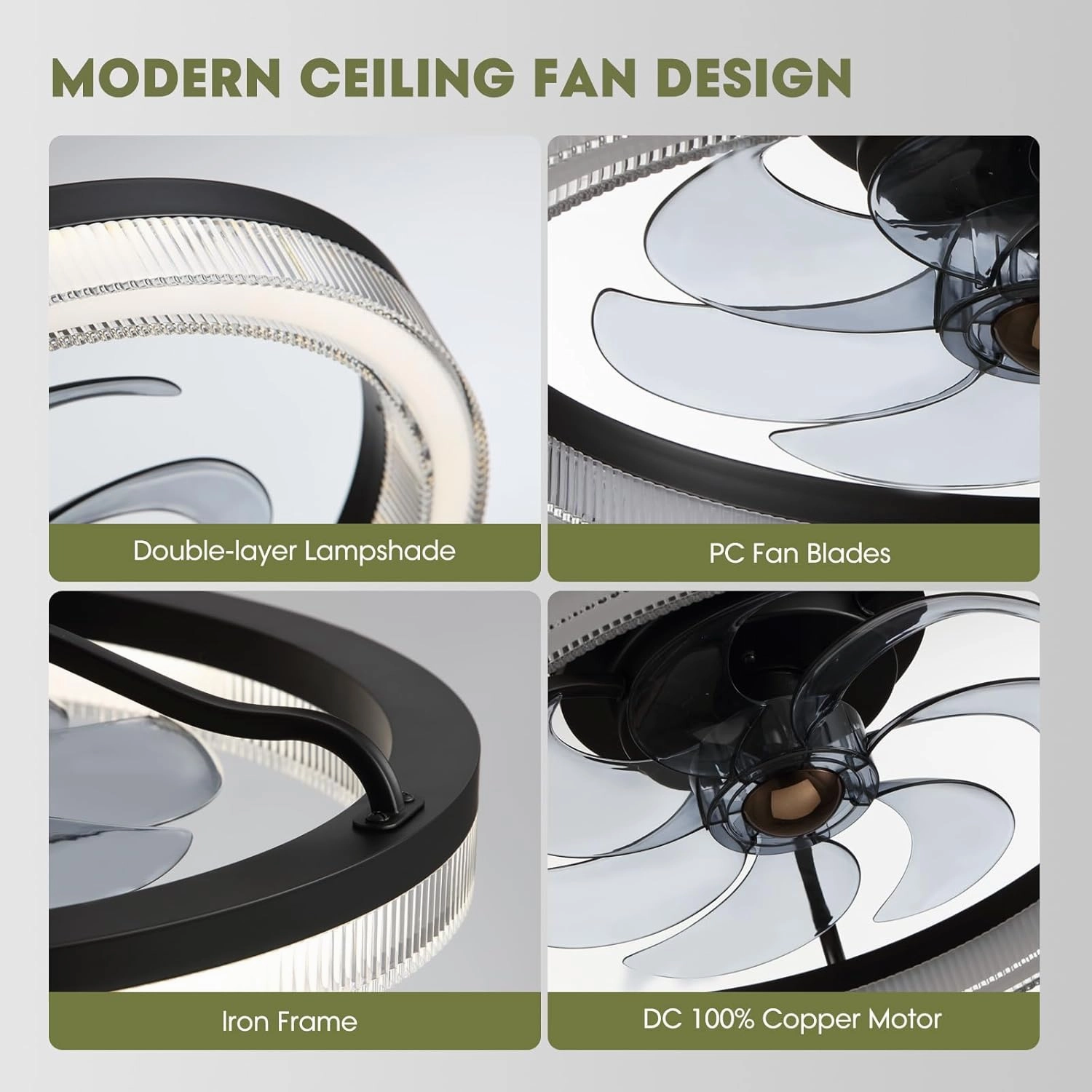 Ceiling Fans with Lights, 20" Low Profile Ceiling Fan with Light Remote Control, Flush Mount Fandelier Ceiling Fan 6 Wind Speeds 3 Color Changeable for Bedroom, Kitchen and Kids Room (Black)