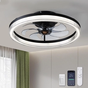 Ceiling Fans with Lights, 20" Low Profile Ceiling Fan with Light Remote Control, Flush Mount Fandelier Ceiling Fan 6 Wind Speeds 3 Color Changeable for Bedroom, Kitchen and Kids Room (Black)