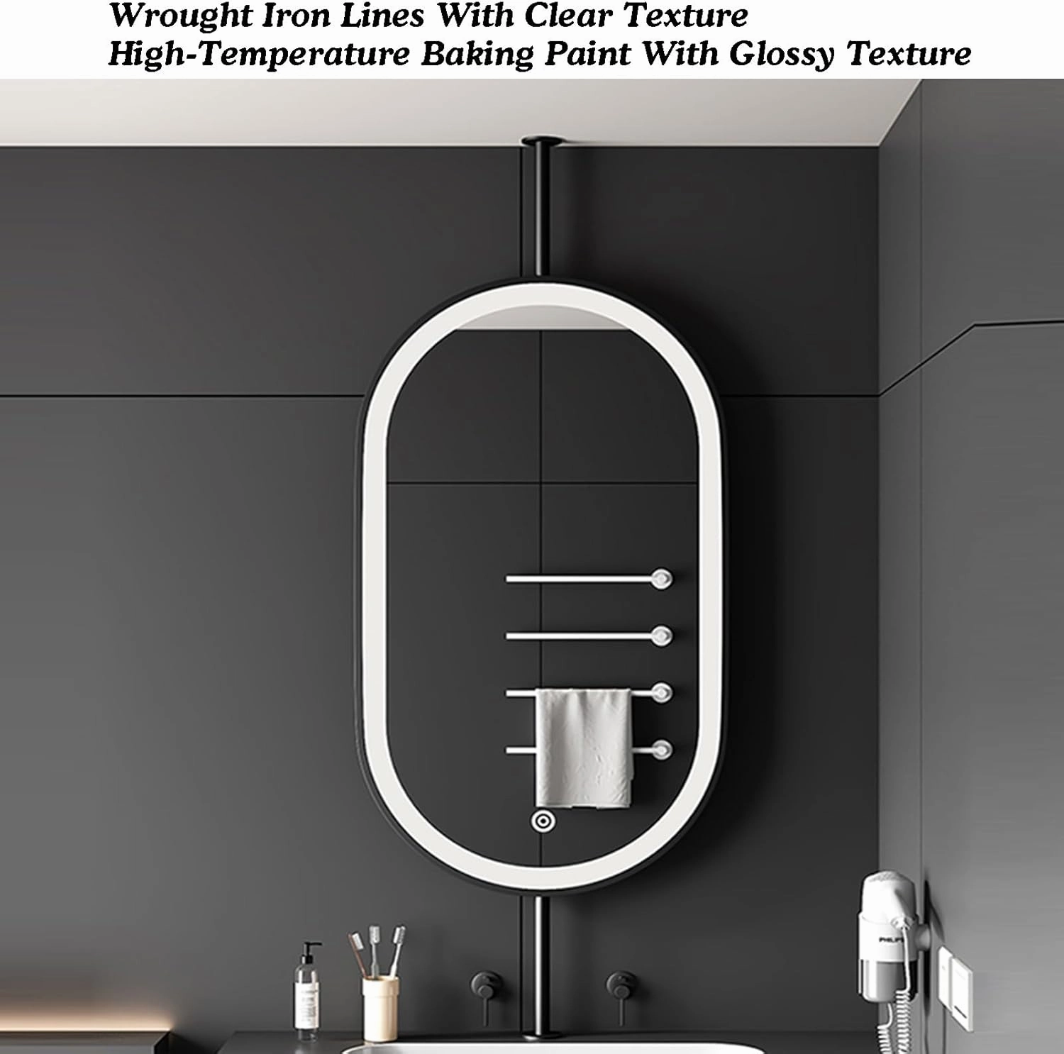 Ceiling Suspended Mirror,Vanity Shaving Makeup Mirrors,Hanging Metal Frame Illuminated Bathroom Mirror,with Light Touch Button(Gold,60X90cm)