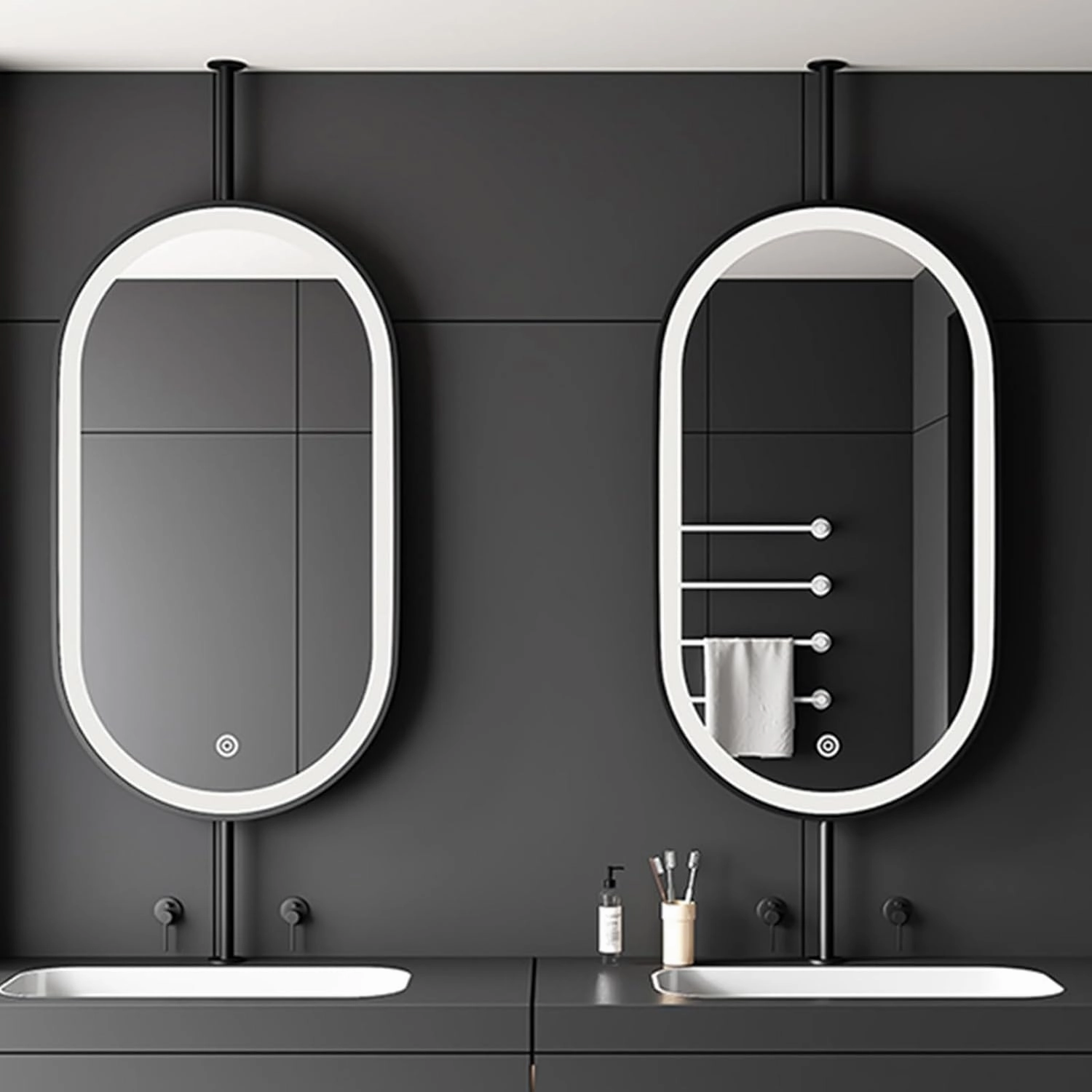 Ceiling Suspended Mirror,Vanity Shaving Makeup Mirrors,Hanging Metal Frame Illuminated Bathroom Mirror,with Light Touch Button(Gold,60X90cm)