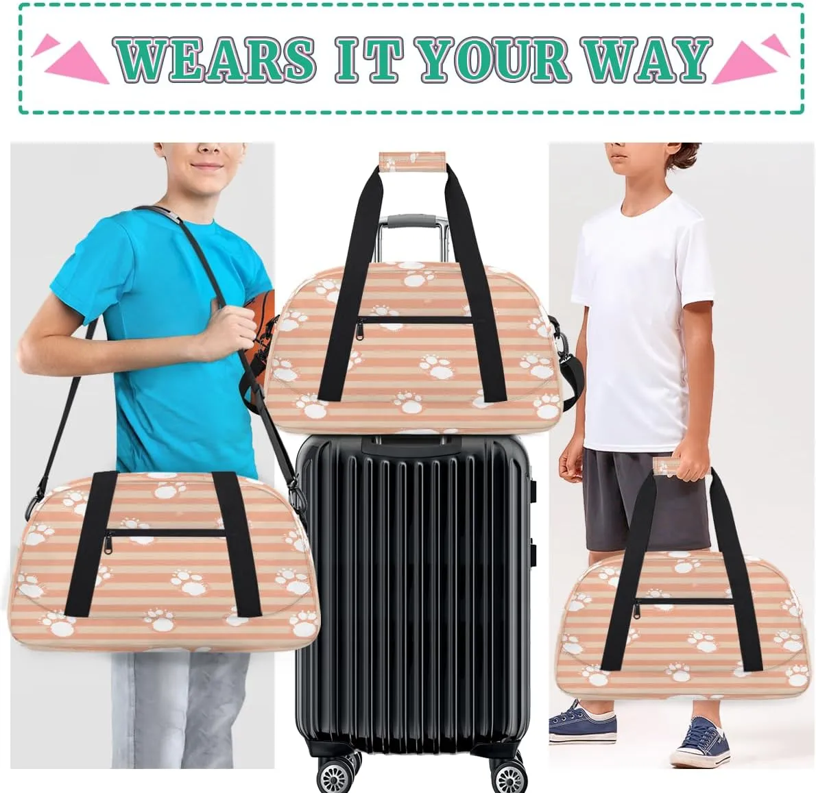 Checkered Cats Kids Overnighter Duffel Bags for Boys, Carry-On Size Sports Gym Bag with Front Zipper Pocket for School Practice or Overnight Travel Weekender Sleepover Tote Bag