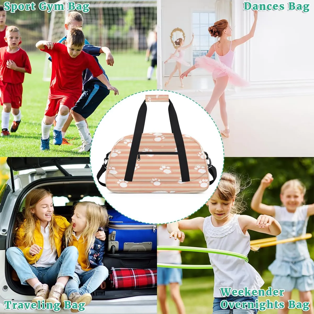 Checkered Cats Kids Overnighter Duffel Bags for Boys, Carry-On Size Sports Gym Bag with Front Zipper Pocket for School Practice or Overnight Travel Weekender Sleepover Tote Bag