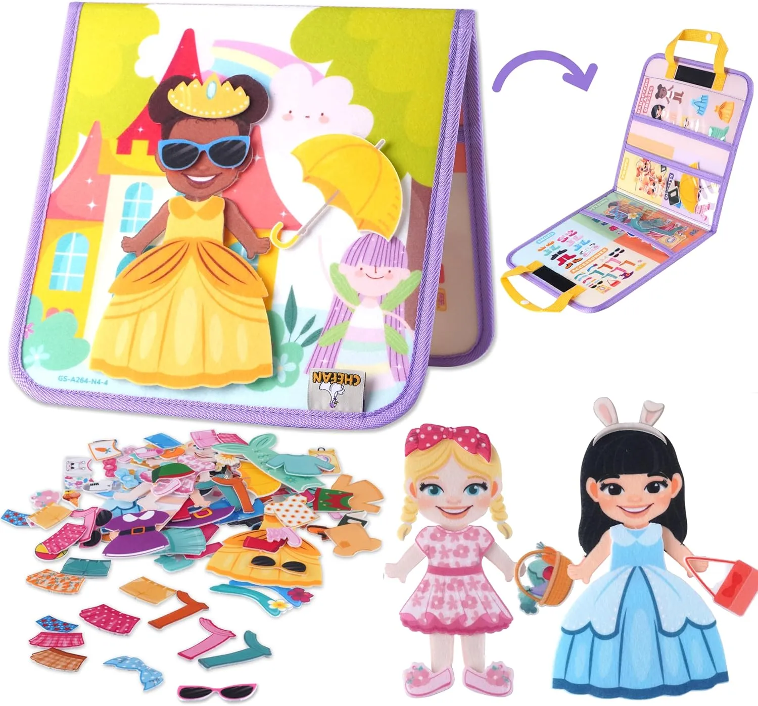 CHEFAN Dress-Up Dolls Set, Pretend Play Game with Felt Board, Outfit and Accessory Pieces, Perfect for Little Girls 3 