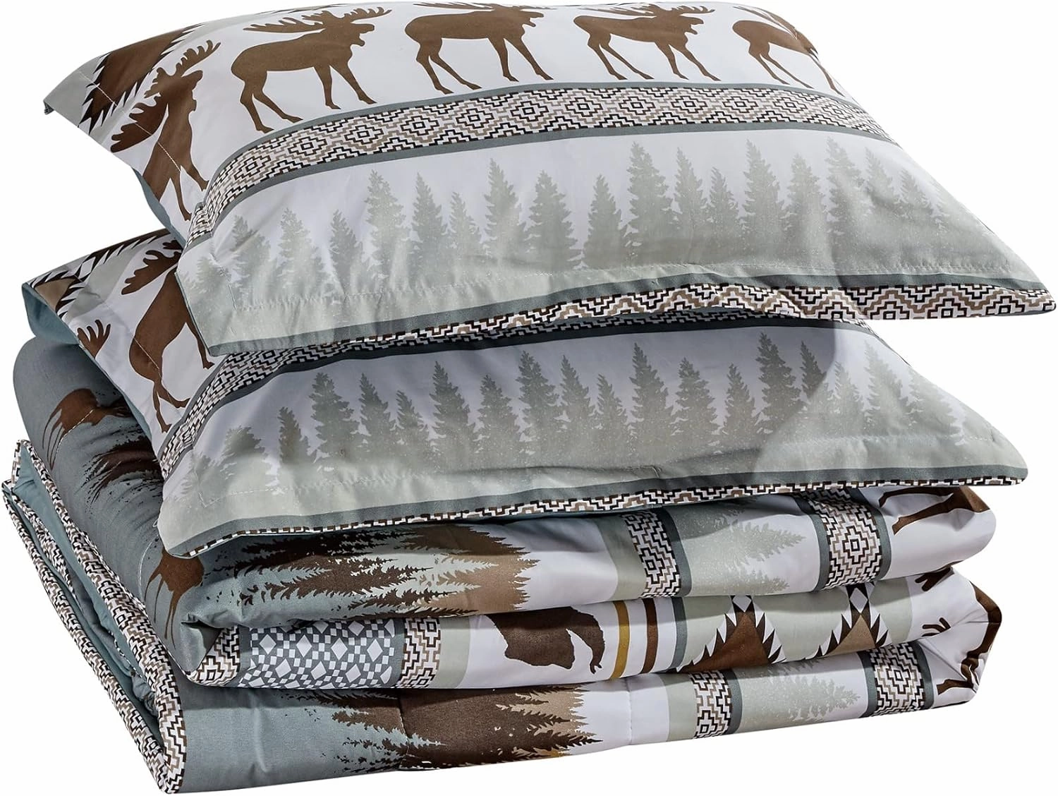 Chezmoi Collection 3-Piece Wilderness Forest Wildlife Moose Bear Microfiber Printed Comforter Set, King Size