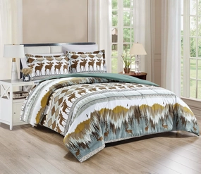 Chezmoi Collection 3-Piece Wilderness Forest Wildlife Moose Bear Microfiber Printed Comforter Set, King Size