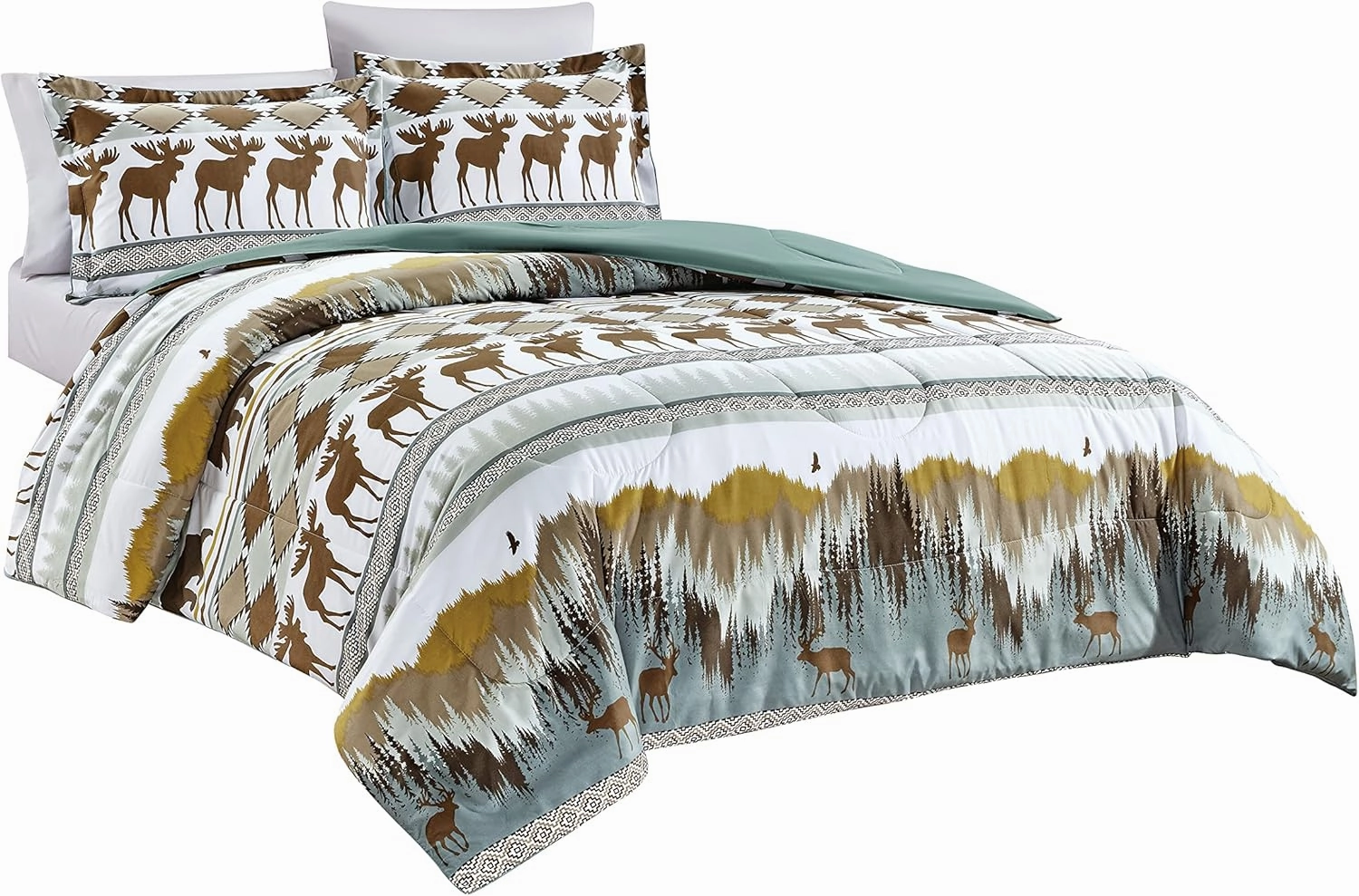 Chezmoi Collection 3-Piece Wilderness Forest Wildlife Moose Bear Microfiber Printed Comforter Set, King Size