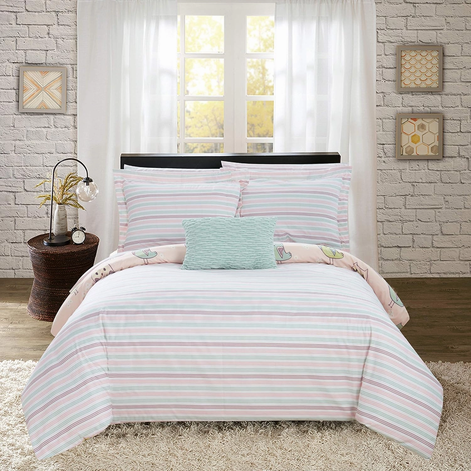 Chic Home Forest 8 Piece Reversible Comforter Cute It's A Hoot Owl Friends Youth Design Bed in a Bag-Sheet Set Decorative Pillow Shams Included, Full, Pink