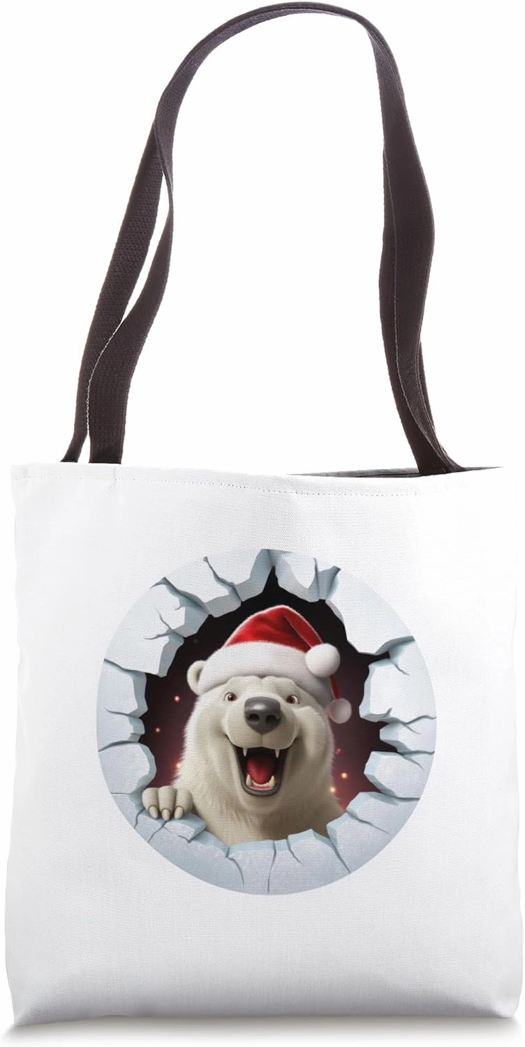 Christmas Break Through - Polar Bear Coming Out Of Hole Tote Bag
