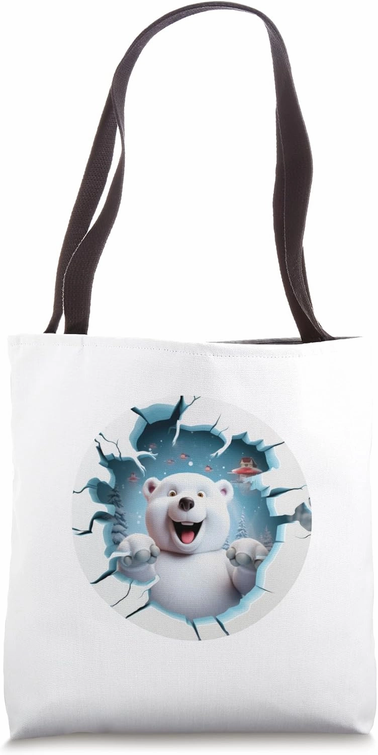 Christmas Break Through - Polar Bear Coming Out Of Hole Tote Bag