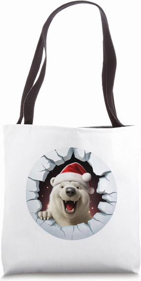 Christmas Break Through - Polar Bear Coming Out Of Hole Tote Bag