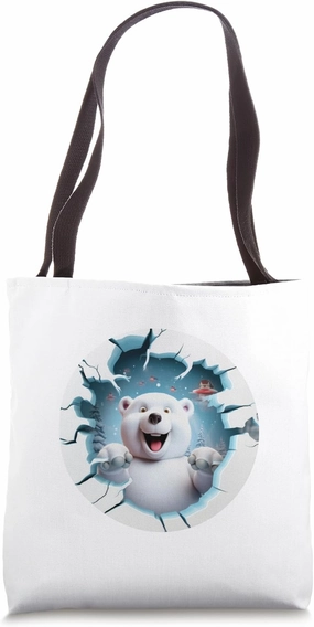 Christmas Break Through - Polar Bear Coming Out Of Hole Tote Bag