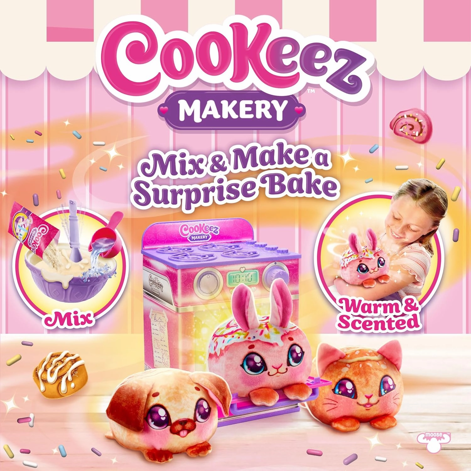Cinnamon Treatz Oven – Interactive Bake & Reveal Oven Playset with Mystery Scented Plush (Cinnamon Pooch, Fondant Feline, or Strawberry Swirl), Mixing Tools, Dough, & Accessories, 5 