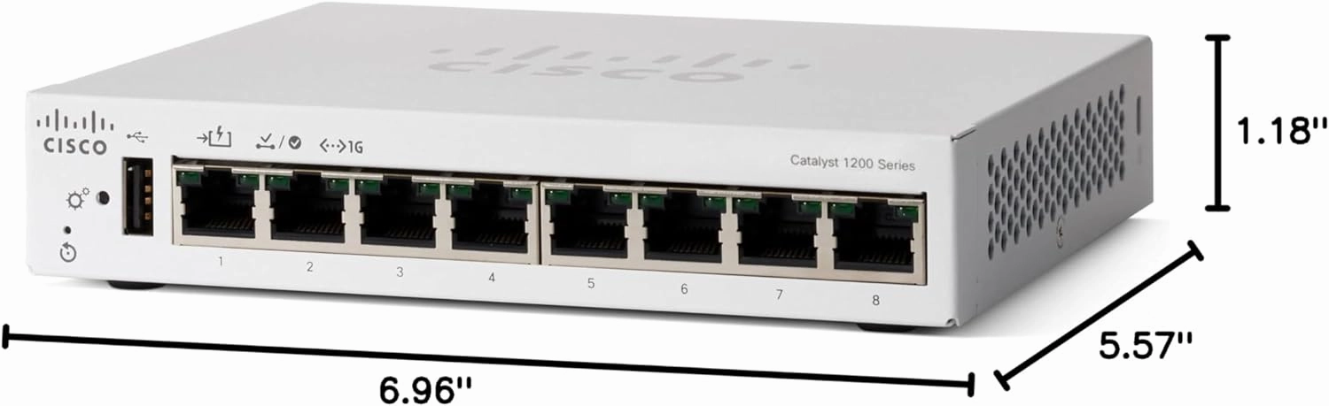 Cisco Catalyst 1200-8T-D Smart Switch, 8 Port GE, Ext PS, Desktop, Limited Lifetime Protection (C1200-8T-D)