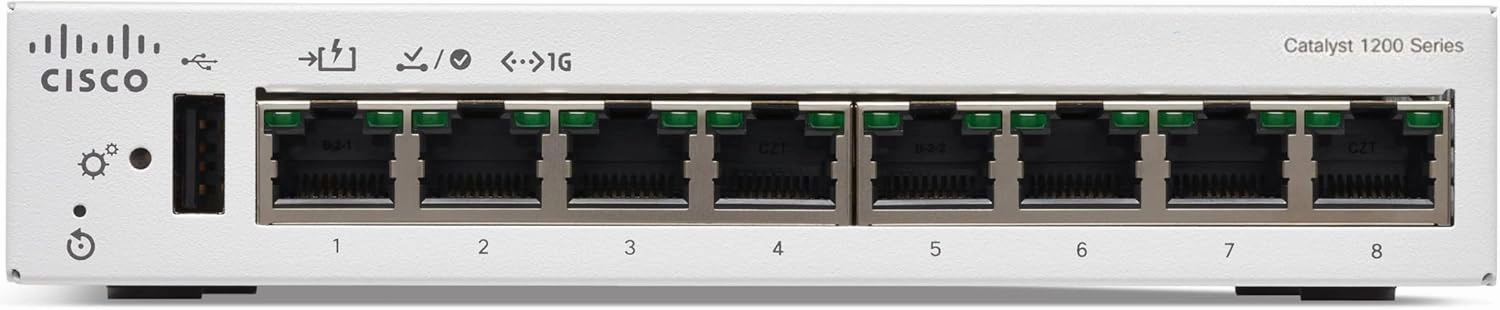 Cisco Catalyst 1200-8T-D Smart Switch, 8 Port GE, Ext PS, Desktop, Limited Lifetime Protection (C1200-8T-D)