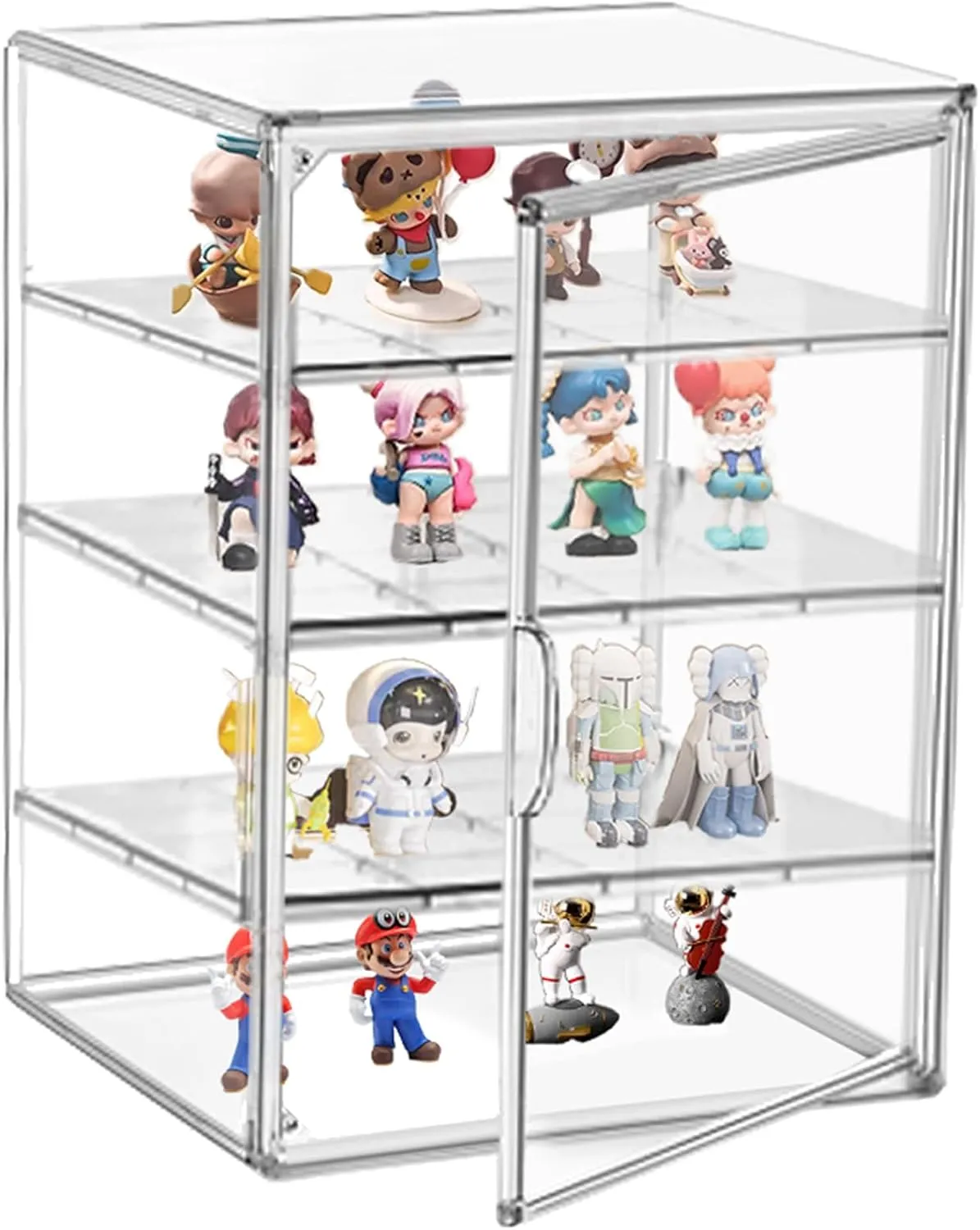 Clear Acrylic Display Case for Figures 4-Tier Collectibles Storage Box with 3 Dividers Stackable Display Stand for Action Figures, Handbag, Shoes,1 Pcs