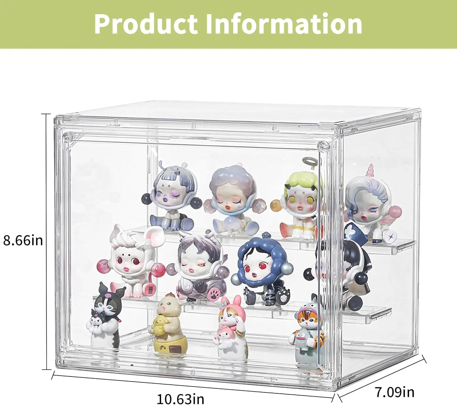 Clear Acrylic Display Case,2 Pack 3 Tier Adjustable Display Box Stand with 2 Movable Plates, Small Showcase Magnetic Door for Mini Action Figures Collectibles (Small
