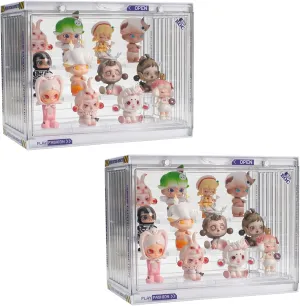 Clear Display Case for Figures, 3 Tier Adjustable Display Stand, Acrylic Display Box with Magnetic Door, Dustproof Showcase for Collectibles Mini Funko Pop Popmart Action Figures (Clear-2 Pack)
