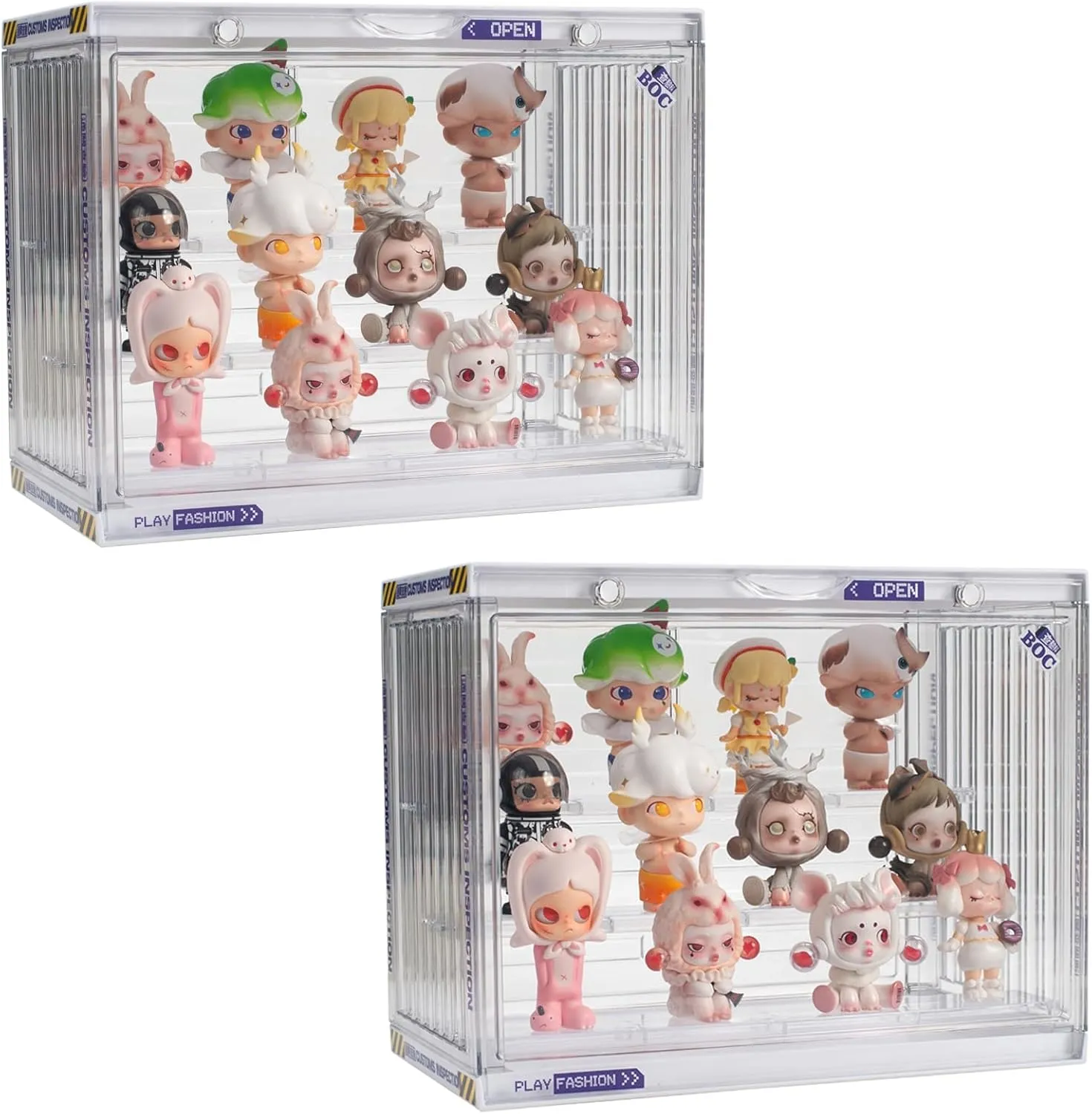 Clear Display Case for Figures, 3 Tier Adjustable Display Stand, Acrylic Display Box with Magnetic Door, Dustproof Showcase for Collectibles Mini Funko Pop Popmart Action Figures (Clear-2 Pack)