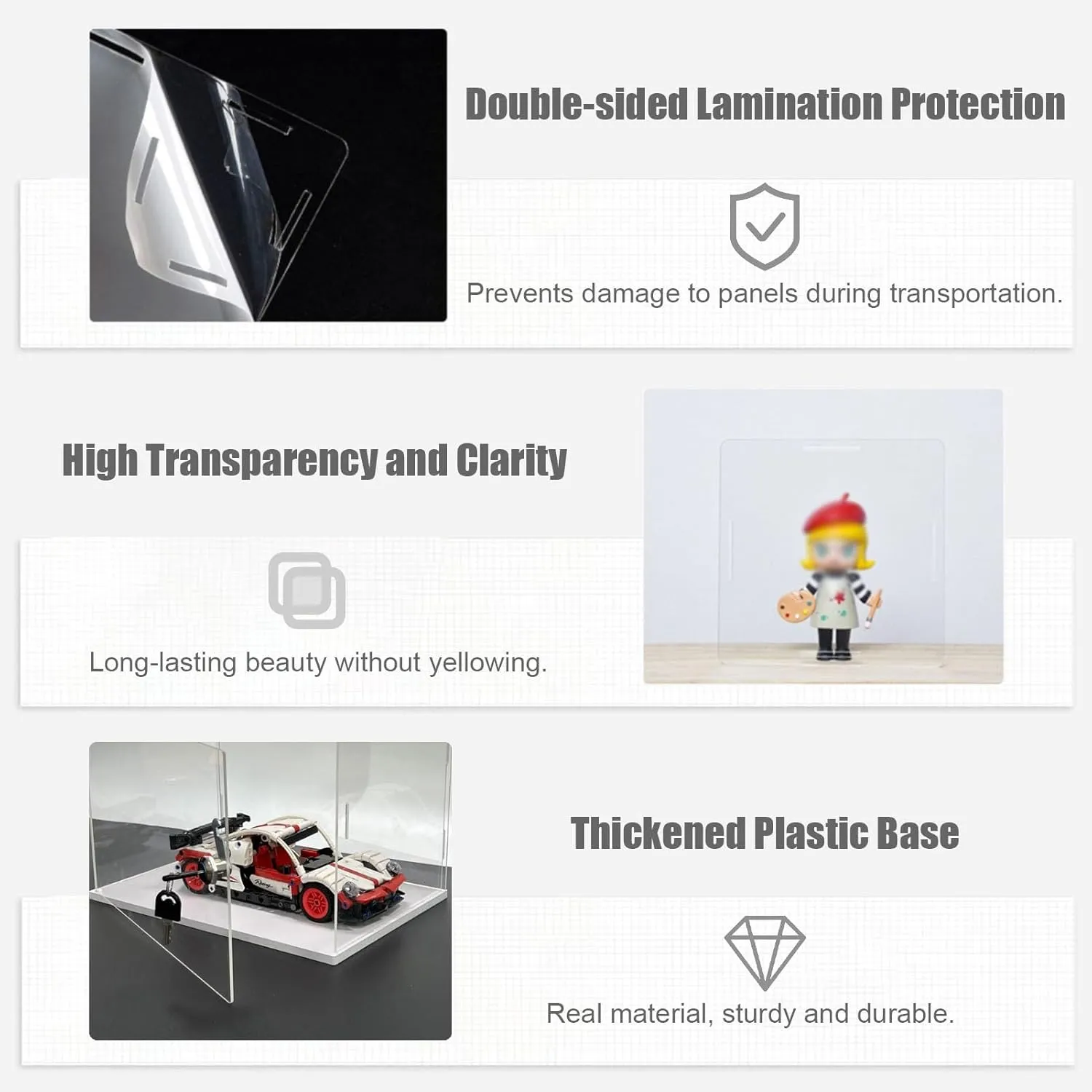 Clear Display Case with Lock & Key, Self-Assembly Action Figures Acrylic Storage Box, Stackable Collectibles/Models Display Dustproof Showcase(20cm(8") x20cm(8") x35cm(14"))