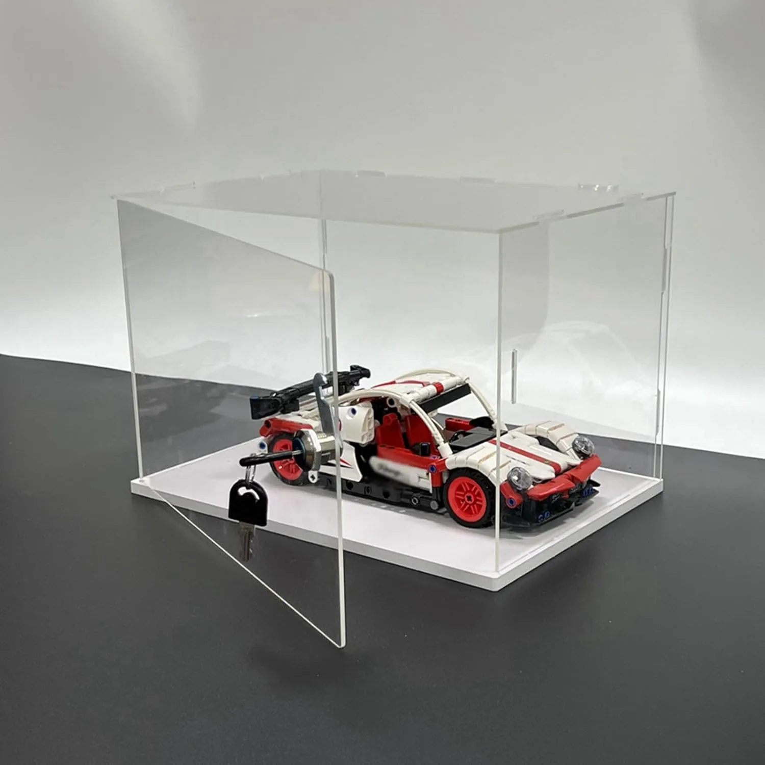 Clear Display Case with Lock & Key, Self-Assembly Action Figures Acrylic Storage Box, Stackable Collectibles/Models Display Dustproof Showcase(20cm(8") x20cm(8") x35cm(14"))