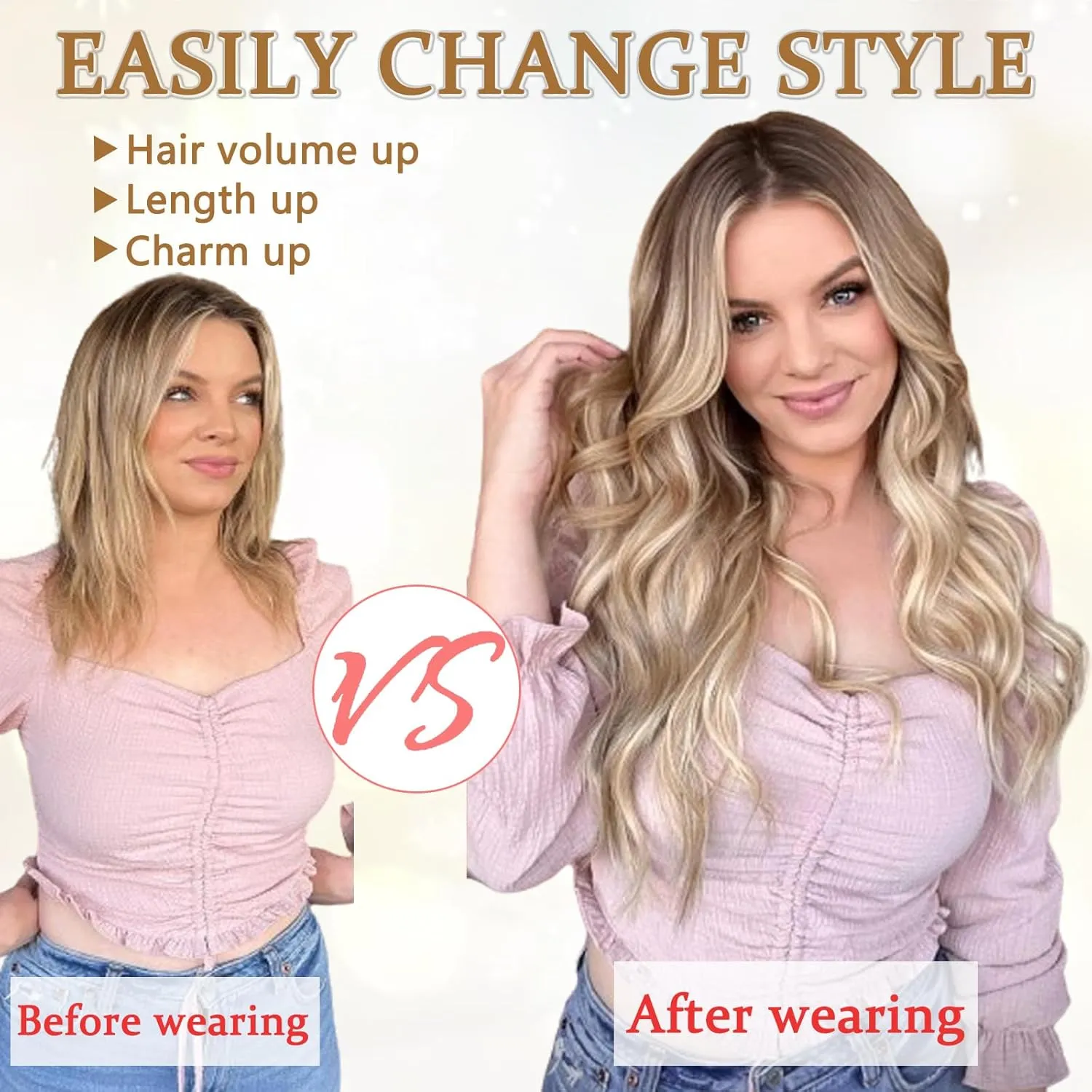 Clip in Hair Extensions for Women, 6PCS Long Wavy Curly Clip on Hair Extensions 16 Inch Dark Brown Synthetic Hairpieces