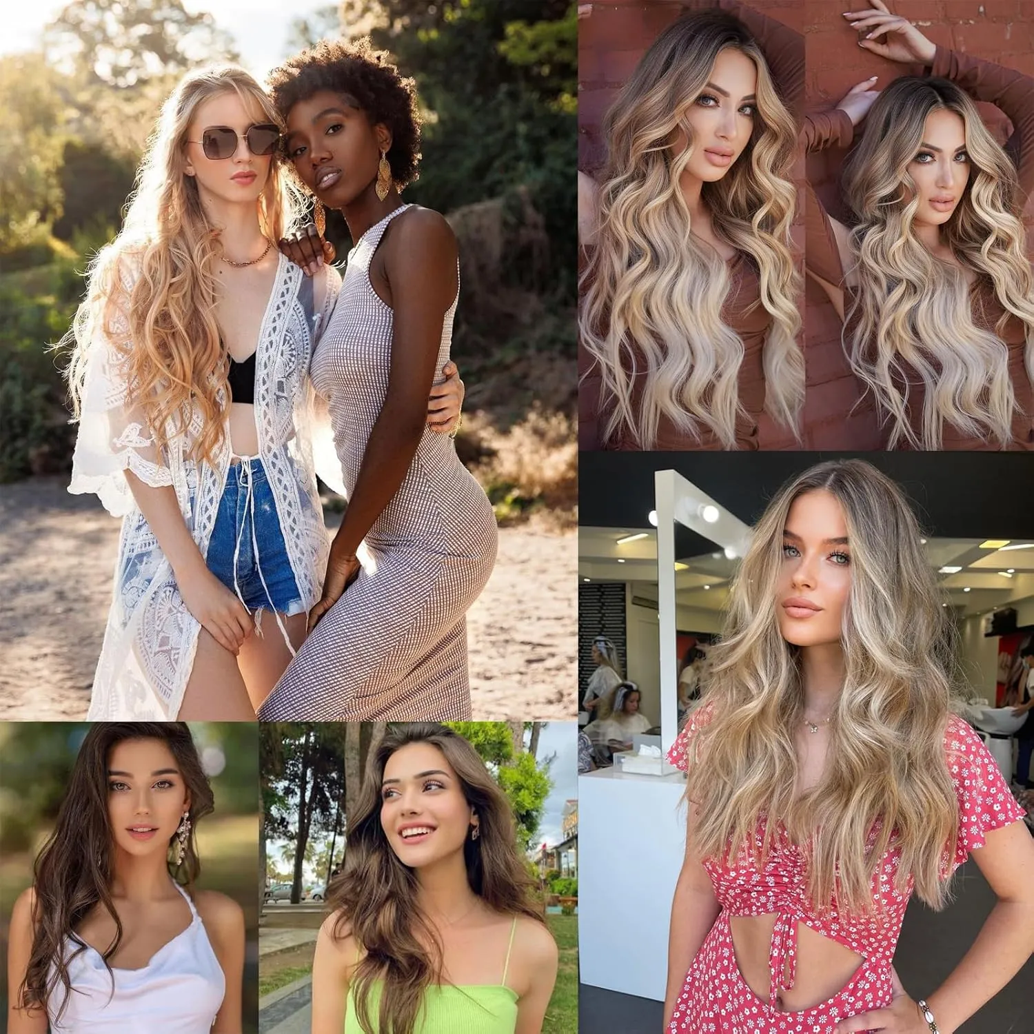 Clip in Hair Extensions for Women, 6PCS Long Wavy Curly Clip on Hair Extensions 16 Inch Dark Brown Synthetic Hairpieces