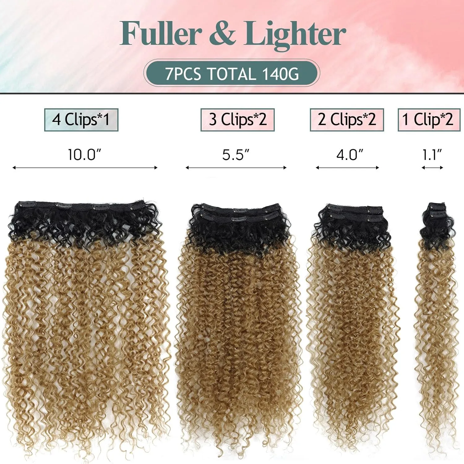 Clip In Hair Extensions - Synthetic hair Black Honey Blonde Clip in Hair Extensions Jerry Curly Extensions for Black Women Clip In Extensions Hairpieces (T1B/27# 24 Inch)(Pack of 7)