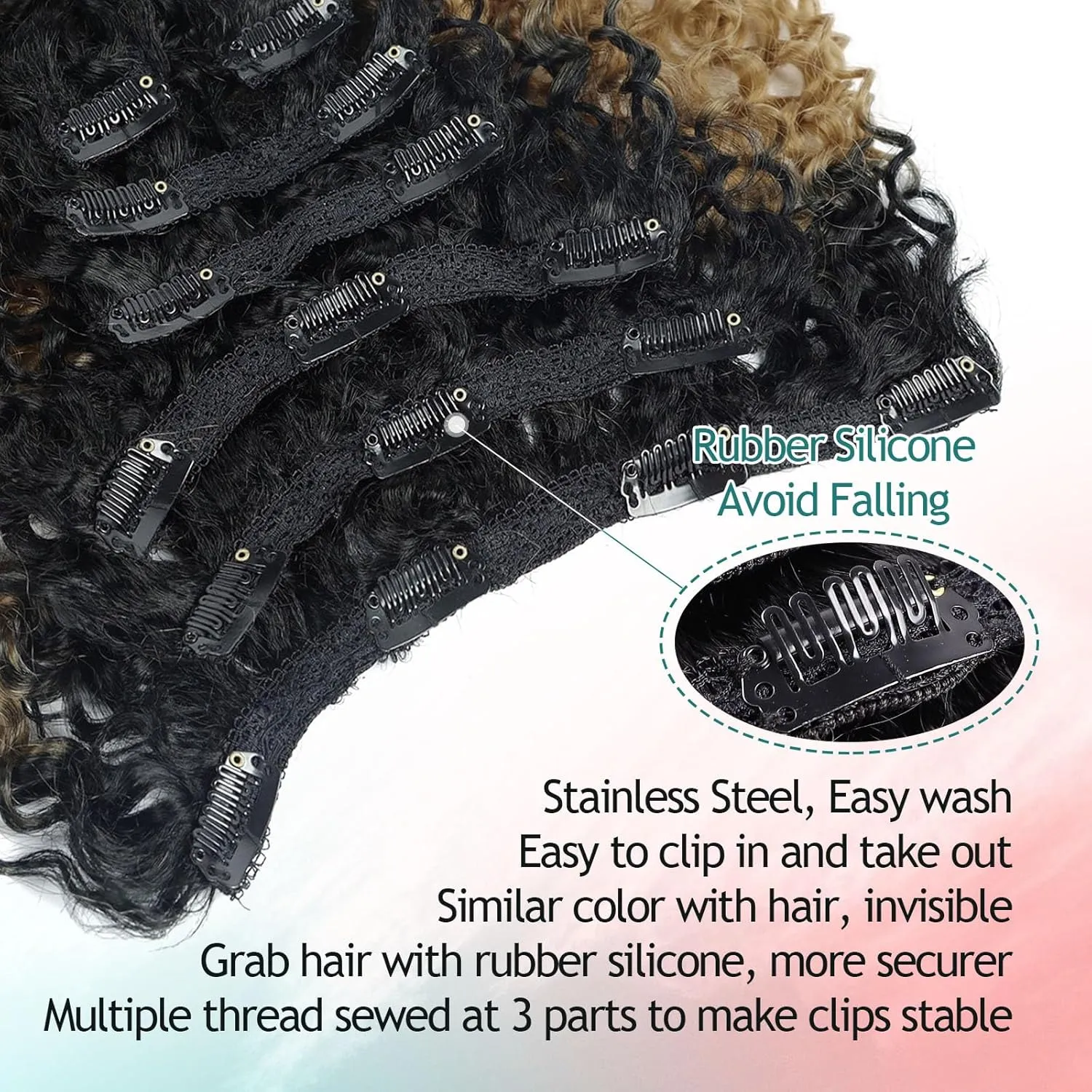 Clip In Hair Extensions - Synthetic hair Black Honey Blonde Clip in Hair Extensions Jerry Curly Extensions for Black Women Clip In Extensions Hairpieces (T1B/27# 24 Inch)(Pack of 7)