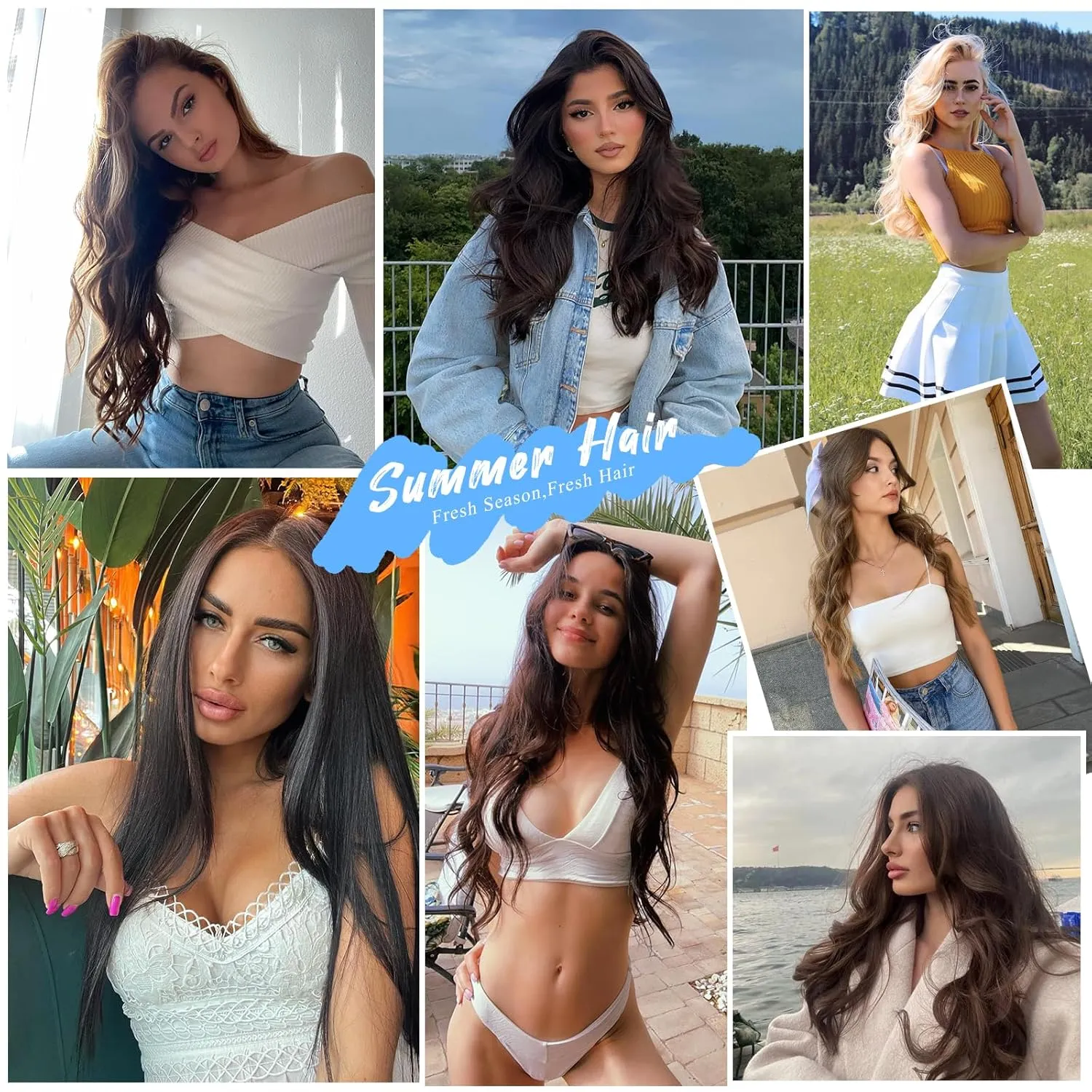 Clip in Long Wavy Hair Extensions Naturally Thick Hairpieces Dark Ash Blonde Mixed Bleach Blonde Double Weft Synthetic Hair Extensions for Women (20Inch, 4Pcs, #16H613)