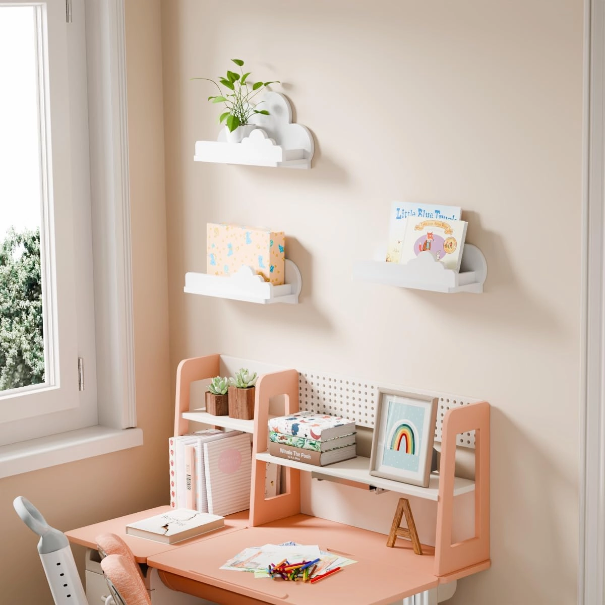 Cloud Shelves for Kid’s Room Nursery Wall Deor Set of 3, White Cloud Bookshelf Floating Shelf, Small Figure Shelf Wall Mounted, Cute Decorative Cloud Floating Shelf for Toys, Plants & Storage