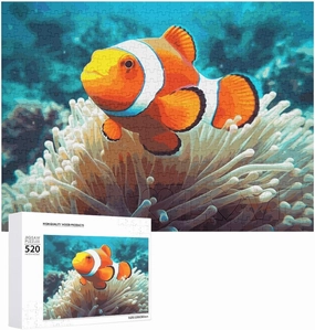 Clown Fish Wooden Puzzle for Adults, 520 Piece Unique Wooden Jigsaw Puzzles, Wooden Puzzle Adults Family Game Gift for Adults and Teenagers (20.5 * 15in)