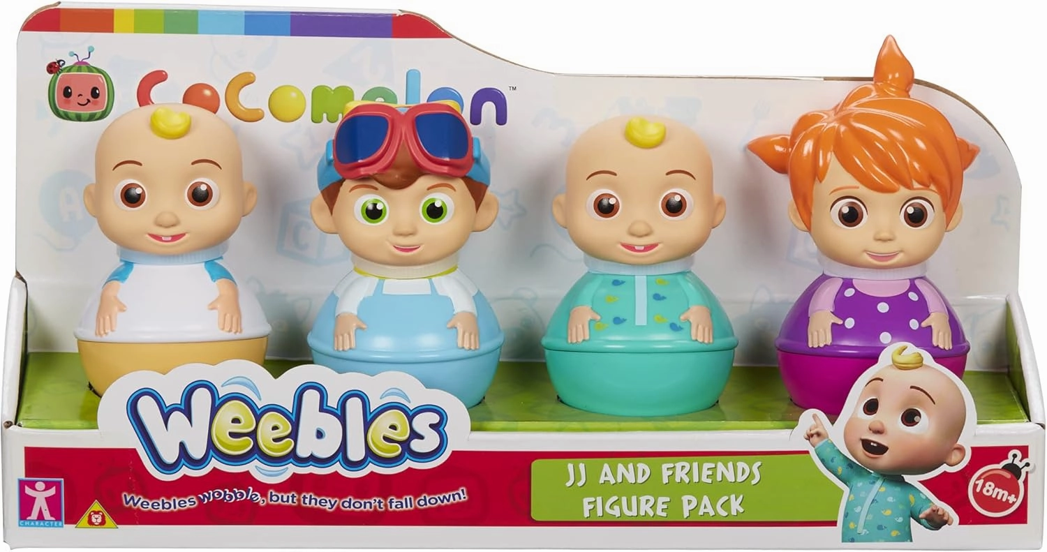 Cocomelon Weebles 4 Figure Pack, Chunky Moulded Figures, JJ, moonbug, Preschool Imaginative Play, Blue