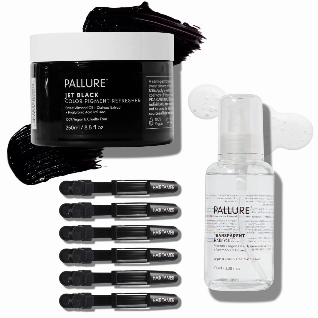 Color Pigment Refresher Mask Shine Kit, Semi Permanent Hair Color Depositing Conditioner, 8.5 Oz Jet Black