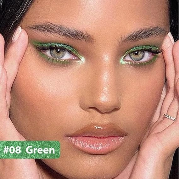 Colored Gel Glitter Eyeliner ，Waterproof Pearl Eye Shadow Pencil Metallic Glitter Eye Liner Pencil for Women,Eye Liners & Shadow Pencil Eye Makeup (08# Green)