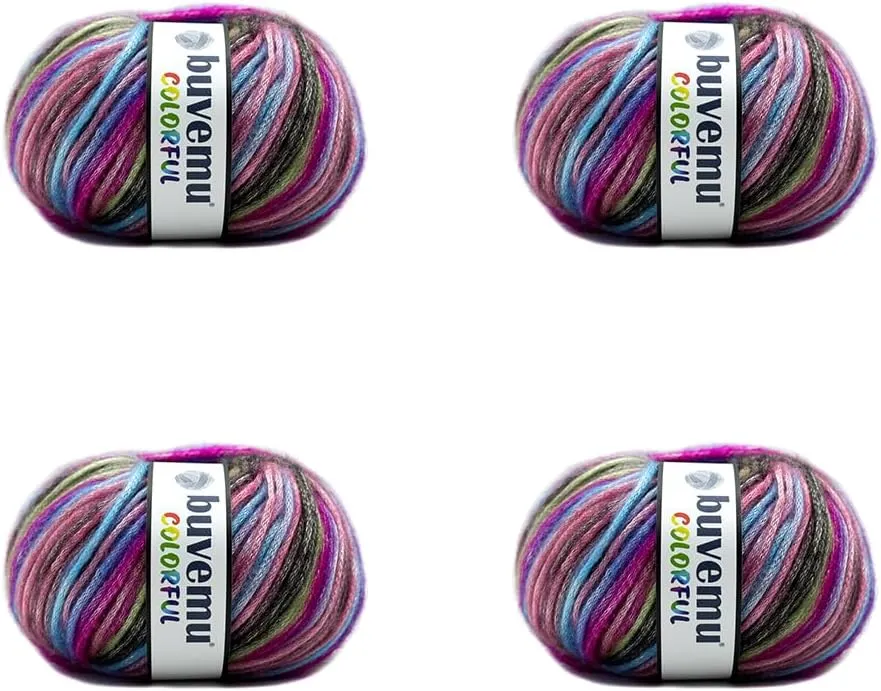 Colorful Self-Striping Multicolor Fuzzy with Subtle Sheen Yarn,V PolyesterD Acrylic, Each 1.76Oz (50 gr)/ 125yds(115m)(4 Balls) (Dream - Brown, Green, Blue, Turquoise, Fuchsia)