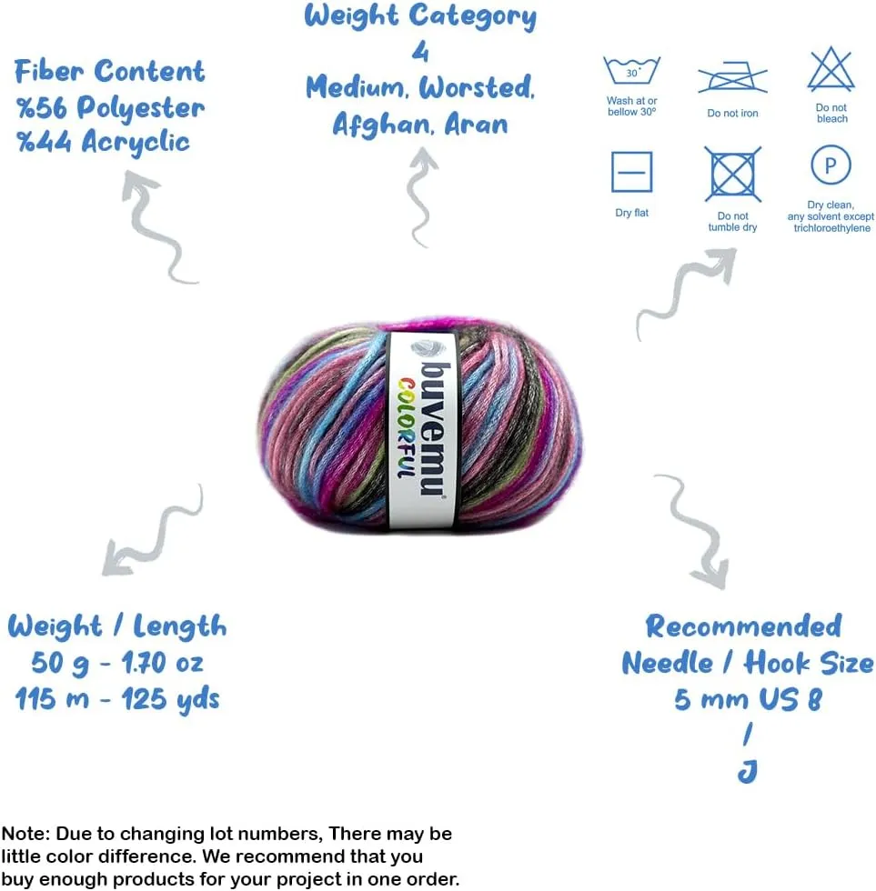 Colorful Self-Striping Multicolor Fuzzy with Subtle Sheen Yarn,V PolyesterD Acrylic, Each 1.76Oz (50 gr)/ 125yds(115m)(4 Balls) (Dream - Brown, Green, Blue, Turquoise, Fuchsia)