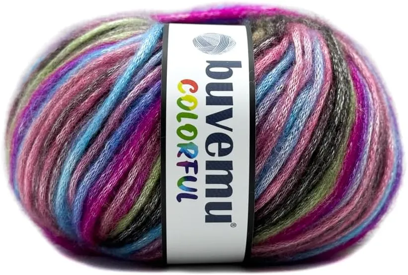 Colorful Self-Striping Multicolor Fuzzy with Subtle Sheen Yarn,V PolyesterD Acrylic, Each 1.76Oz (50 gr)/ 125yds(115m)(4 Balls) (Dream - Brown, Green, Blue, Turquoise, Fuchsia)