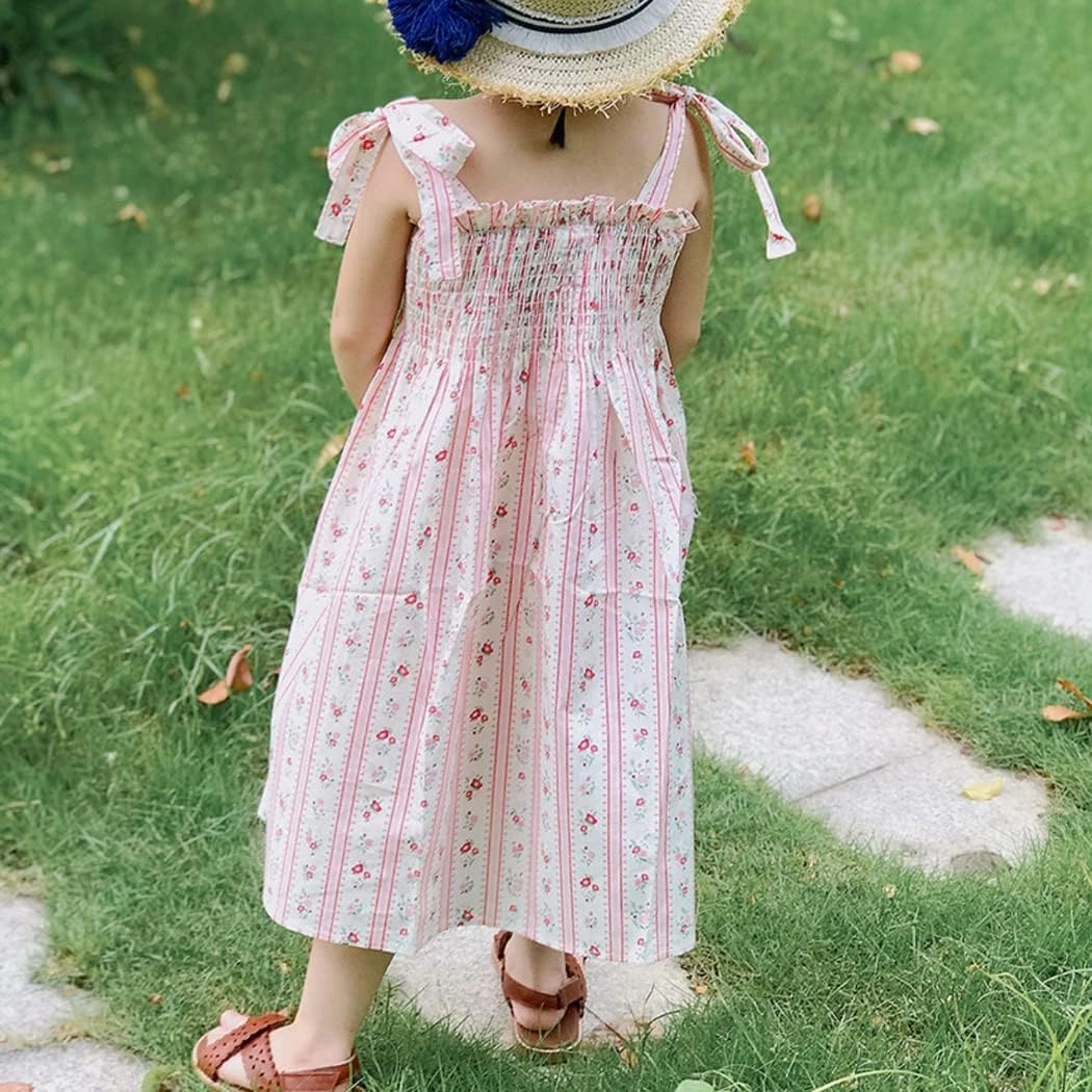 Colorful Childhood Baby Girls Summer Dress Toddler Strap Smocked Floral Boho Beach Dress Rompers Sisters Matching Outfits