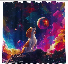 Colorful Cute Beagle Shower Curtain, Galaxy Space Curtain, 72x72 Inches Shower Curtains for Bathroom, Snow Fabric Bath Curtains Set with 12 Hooks