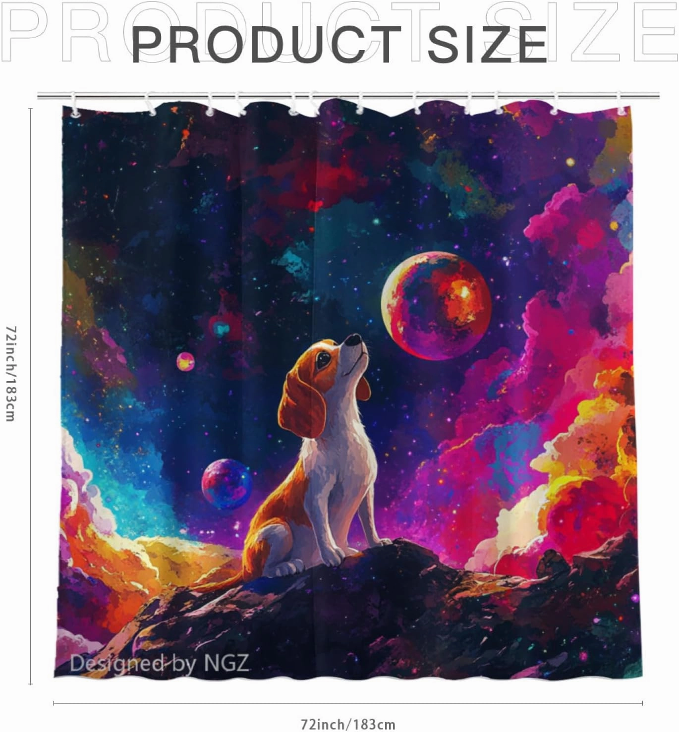 Colorful Cute Beagle Shower Curtain, Galaxy Space Curtain, 72x72 Inches Shower Curtains for Bathroom, Snow Fabric Bath Curtains Set with 12 Hooks