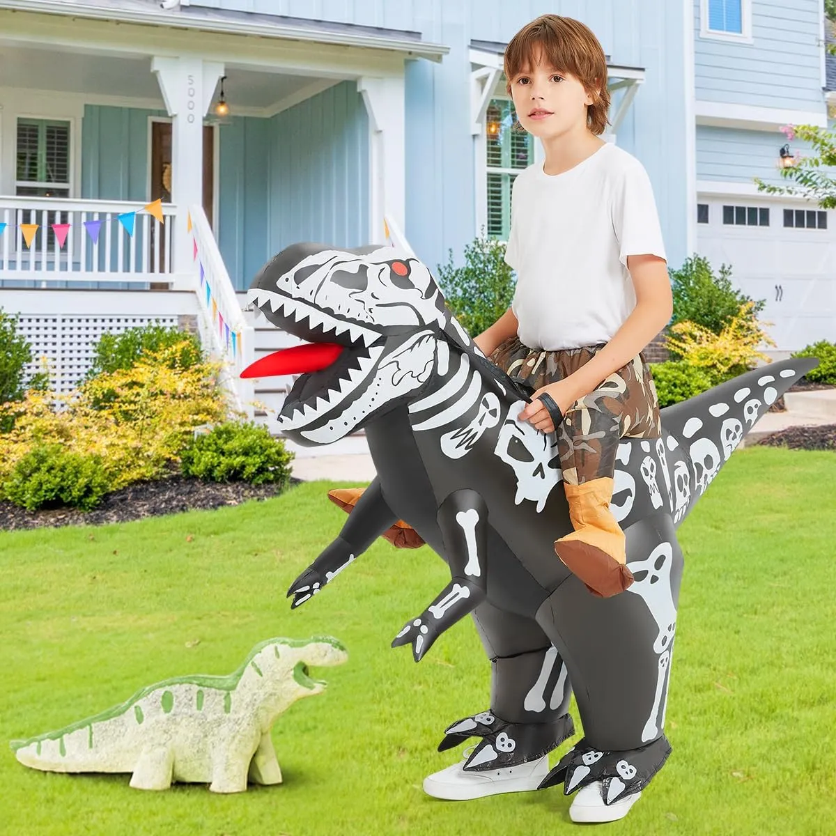 COMIN Inflatable Dinosaur Costume Kids Ride-on Inflatables Blow Up Dino Costume Skeleton Funny Dress for Halloween Party