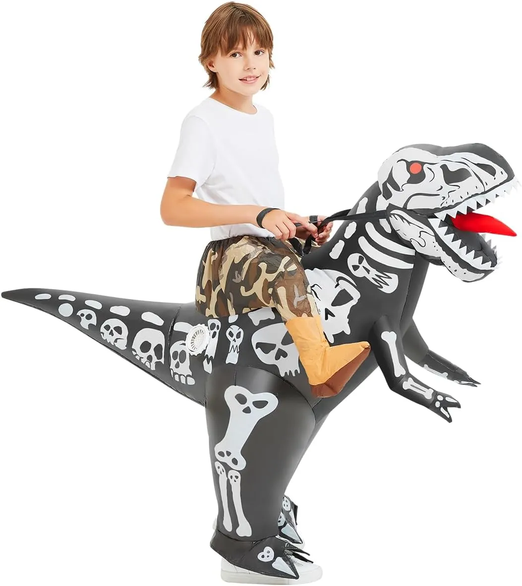 COMIN Inflatable Dinosaur Costume Kids Ride-on Inflatables Blow Up Dino Costume Skeleton Funny Dress for Halloween Party
