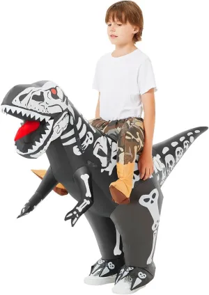 COMIN Inflatable Dinosaur Costume Kids Ride-on Inflatables Blow Up Dino Costume Skeleton Funny Dress for Halloween Party