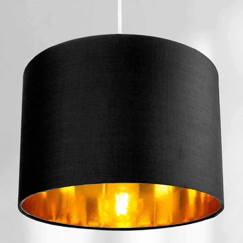 Contemporary Black Cotton 10" Table/Pendant Lamp Shade with Shiny Golden Inner